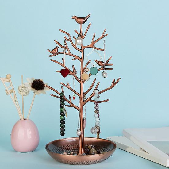 Vintage Bird Tree Jewelry Holder Trinkets Keys Earring Necklace Ring Bracelet Jewelry Accessories Display Organizer Stand Metal Storage Rack