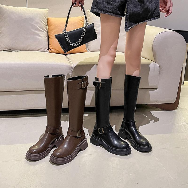 Brown boots women's new autumn and winter small looking thin thick soles but knee boots tall knight boots