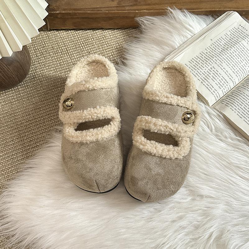 

Женские хлопковые туфли на толстой подошве для буксировки - бархатные, чтобы сохранять тепло. Зимой новые уличные тапочки с внутренней платформой подходят ко всему. 40 абрикосовый