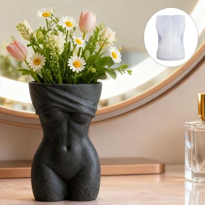 3D Cloth Wrapped Female Torso Vase Mold, Elegant Goddess Body Art Flower Pot Silicone Mould, DIY Concrete Plaster Sculpture Home