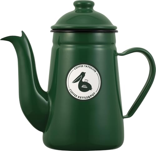 Kalita 1000ml Enamel Coffee Pot, Green, Made in Japan, Excellent Heat Retention, Direct Heat, Pelican, 1L, #52309, Drip Pot, Kettle, Coffee Maker, Ser