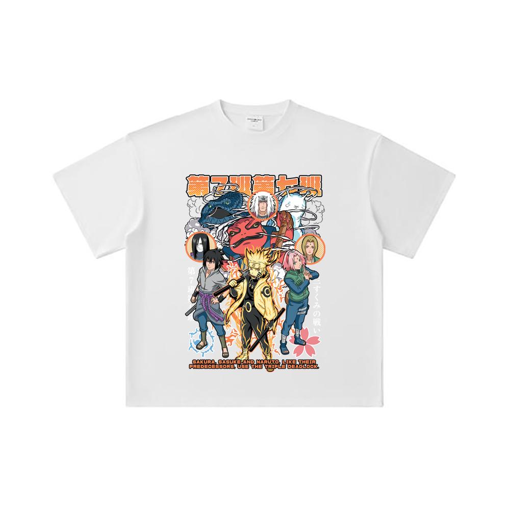 260 GSM Double Yarn 32 Count 100% Cotton Naruto V6 Print Unisex Heavy Cotton T Shirt