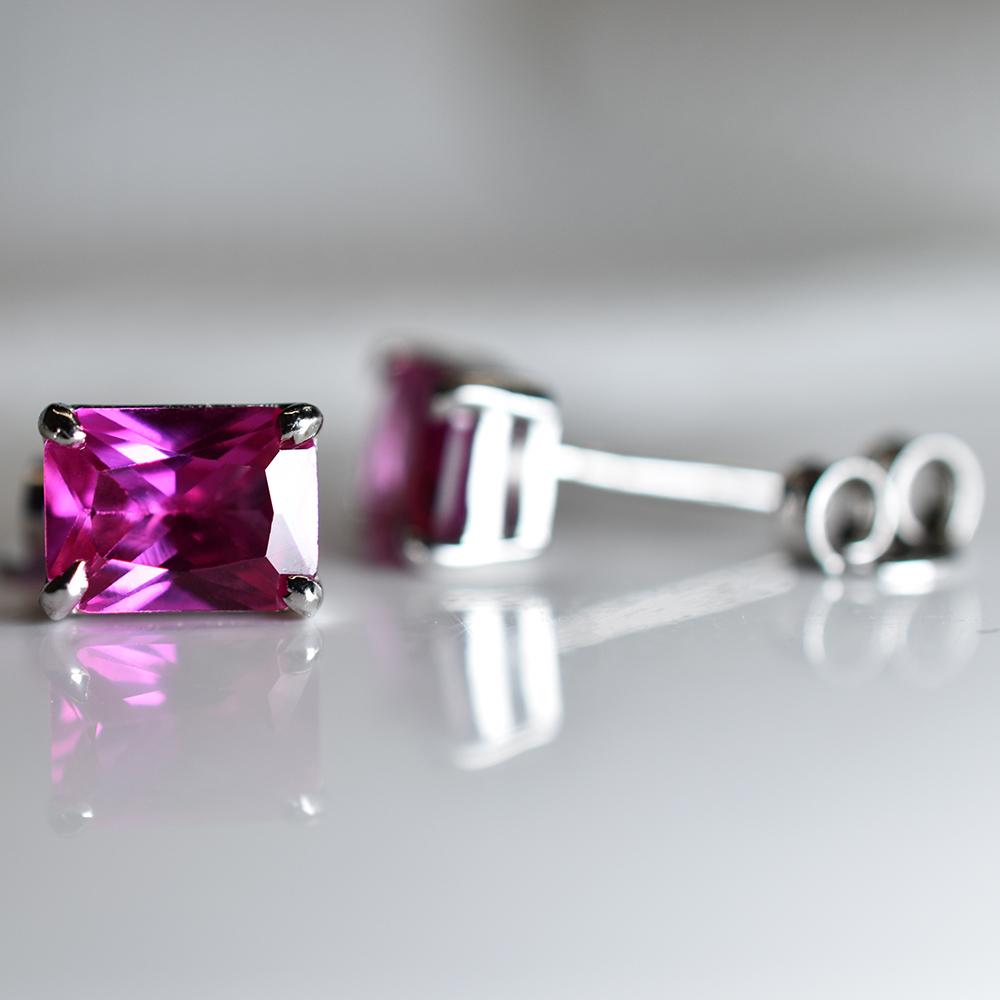 Natural Pink Ruby Earrings 11.10 Ct Pair CERTIFIED Emerald Cut Pair For Gift
