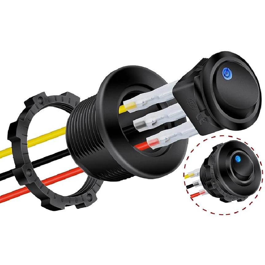 DaierTek ON Off Round Rocker Switches SPST 20Mm Mini 12 Volt DC Mini Circle Toggle Switch 12V For Car Automotive RV 2 Pin Switch 120V Wired