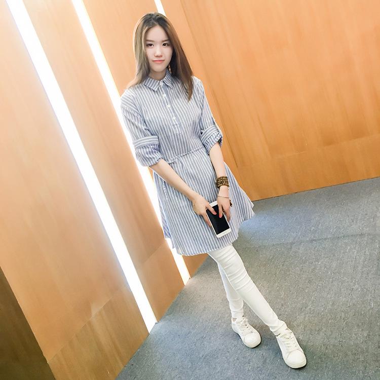 Plus Size Women's Vertical Stripe Maternity Shirt Dress
