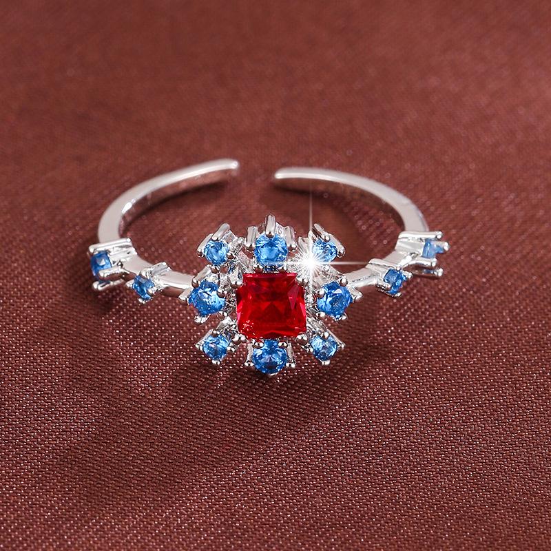 Pastoral Geometric Zirconia Flower Open Ring - Elegant Copper Women's Jewelry