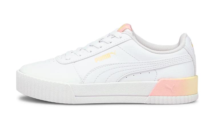 PUMA Carina Sports Abrasion Resistant Low top Kids Skateboarding Shoes White Yellow 368765-01 35.5