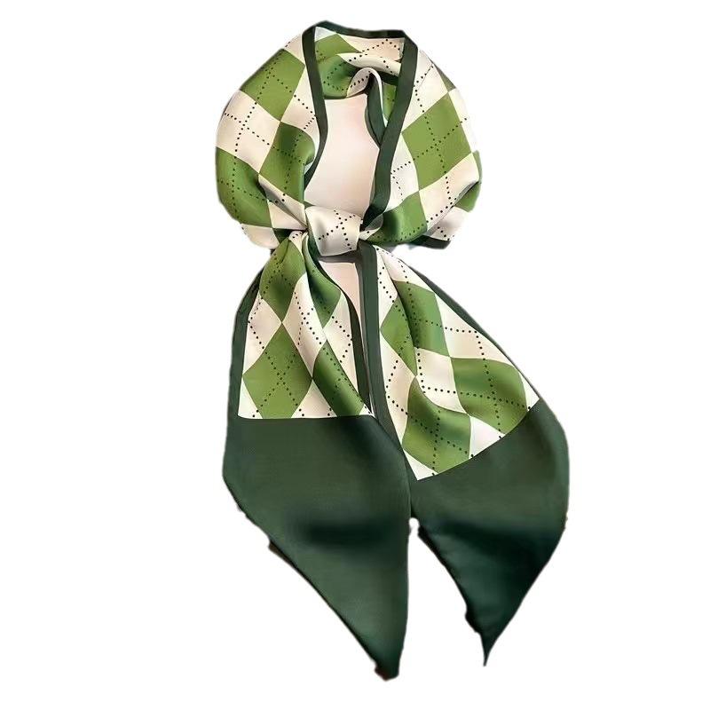 Thin and Narrow Long Silk Scarf Imitation Silk Versatile Decorative Scarf Fashionable Pointed Corner Headband Strap Streamer Striped Silk Scarf
