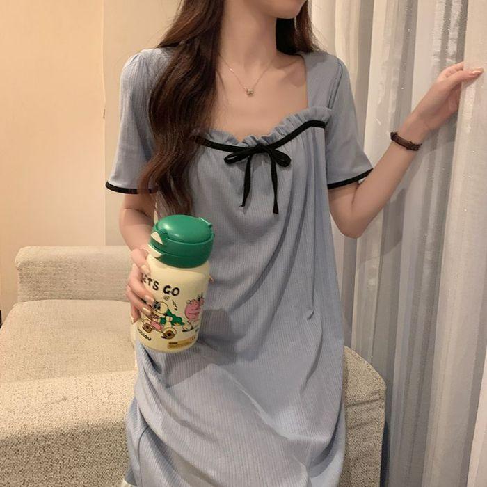 Women s Cute Summer Nightgown - Princess Style, Short Sleeve, Casual Mid-Length Pajamas