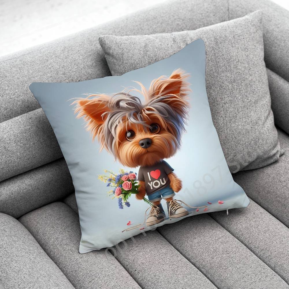 Yorkshire Terrier Dog Puppy Throw Pillow Case For 30x30cm 40x40cm 45x45cm 50x50cm 55x55cm Square Sofa Pillowcase Shell