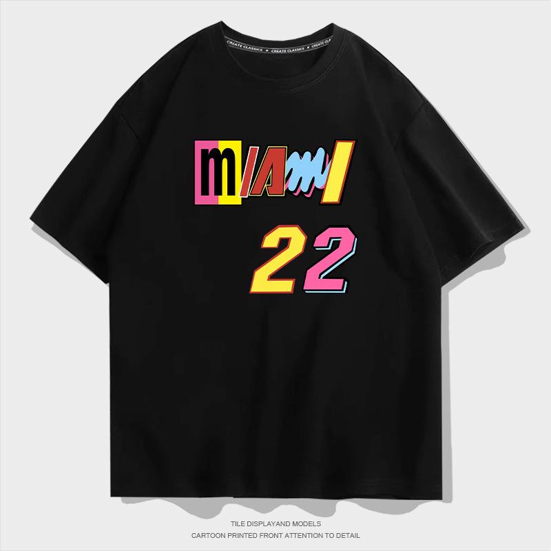 Miami Heat Jimmy Butler 22 Short Sleeve T-Shirt Men s Summer Loose Basketball Tide Print Cotton Half Sleeve XXS