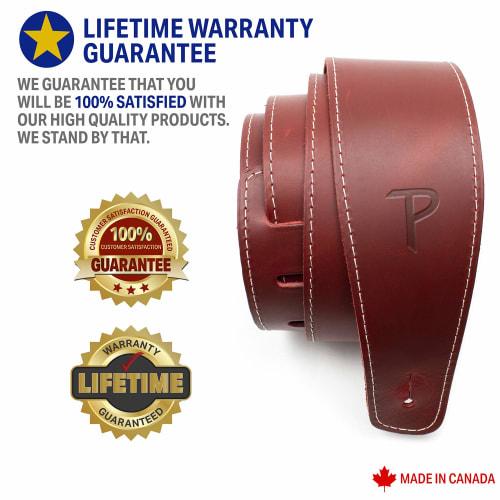 P Perri's Leathers Ltd. Perri's - XO's Adjustable Baseball Leather Guitar Strap, Red, for Acoustic, Bass, and Electric Guitars, Made In Canada (SP25S-