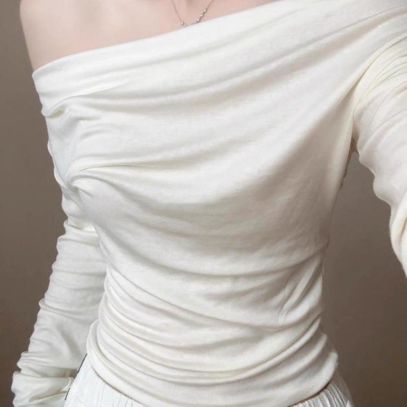 

Autumn 2025 White One-Shoulder Slim Fit Cropped Top - Long Sleeve Women s Fashion M (95-105 kg) белый