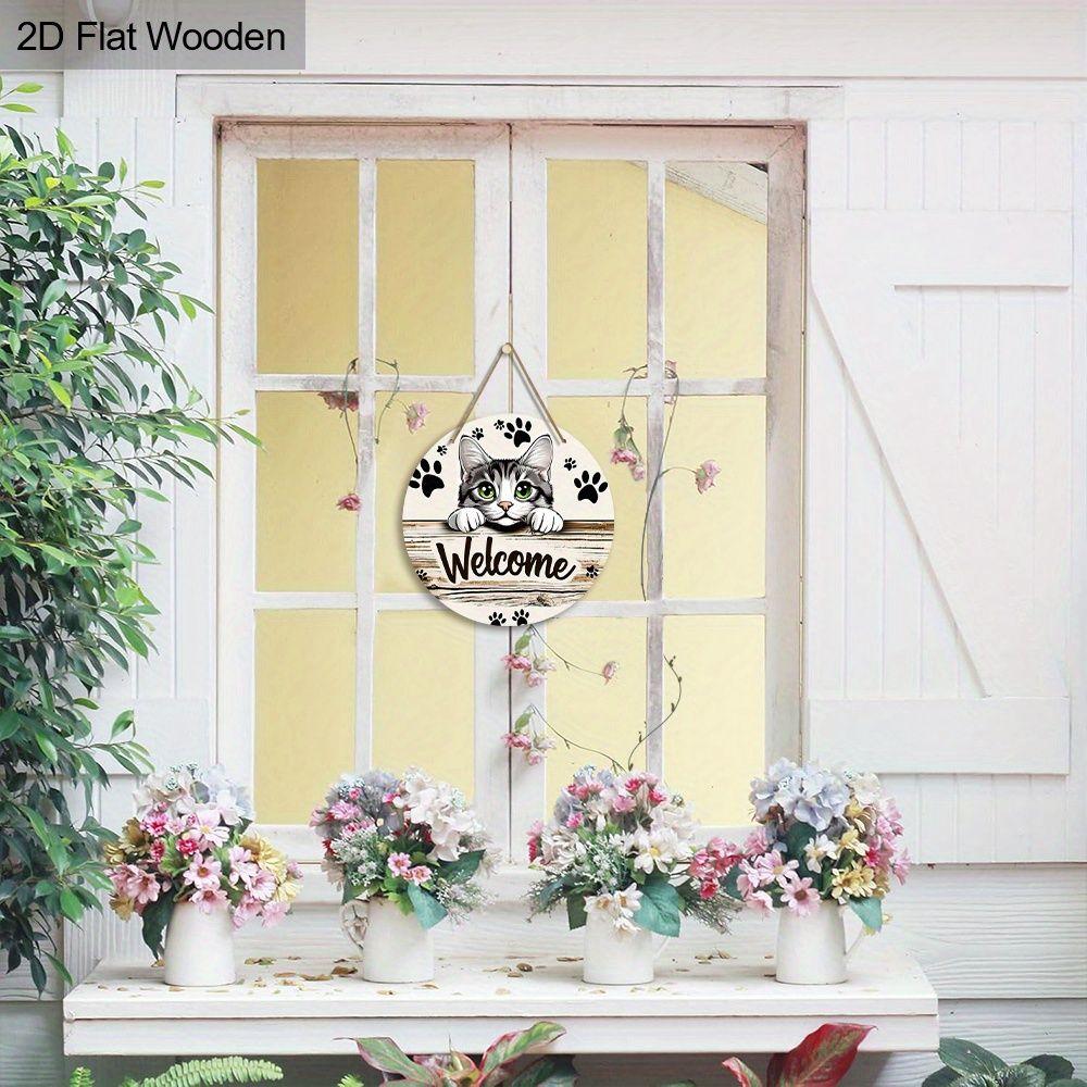 Garden Decoration, Wooden Hanging Decorative Signs, "WELCOME" Logo, Cute Kitten Pattern, 2D Graphic Products, Housewarming Gifts for Friends