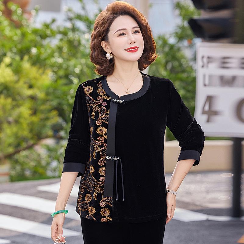

2026 Spring/Autumn Fashionable Age-Defying Top for Middle-Aged & Elderly Women: Elegant Style for New Season 4XL (135-145 catty)