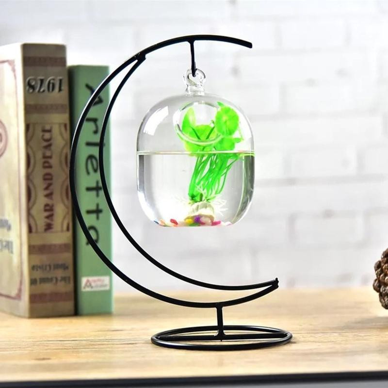 62KD Suspended Transparent Hanging Glass Fish for Tank Bottle Aquarium Flower Plant Vase Flower Vase for Home