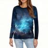 Women's Fashion Casual Slit Hem Round Neck Long Sleeve Loose Printed T,Shirt Ladies Top