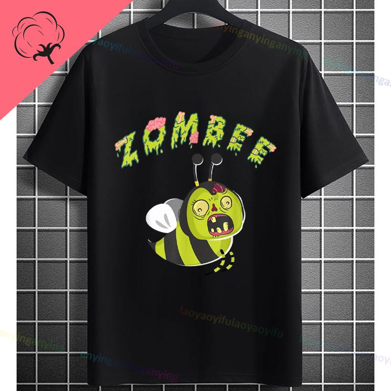 UnisexS Zombie Bee Apocalypse Graphic TShirt with Creepy Undead Horror Design Black Pure Cotton Shortsleeve Tee Outdoor Clothing