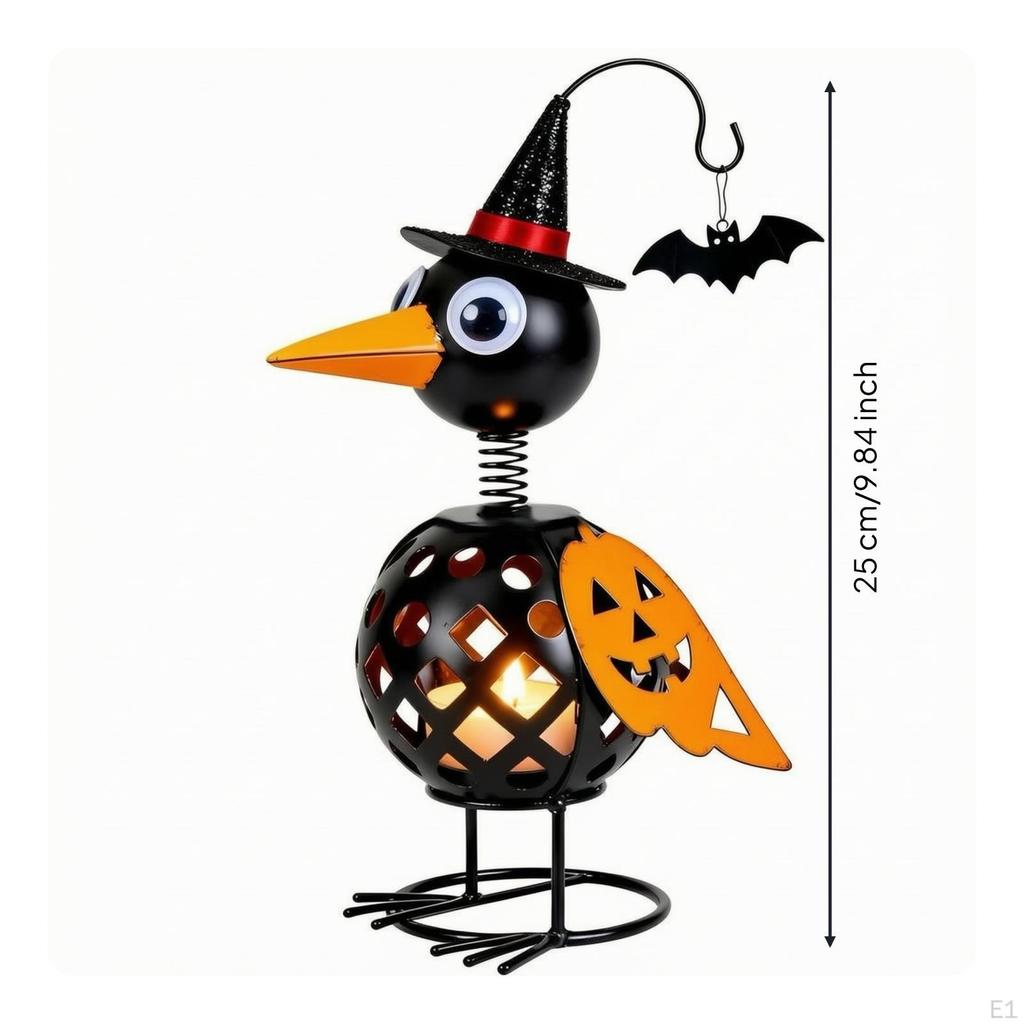 Seasonal Crow with Pumpkin Body | Black Pointed Witch Hat, Decorative nocturnal mammalShaped Hanger,