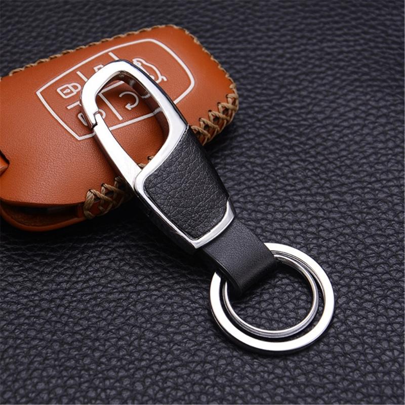 Handmade PU Leather Car Keychain with Metal Ring For Men Stylish Motorcycle Accessories Automotive Enthusiast Gift