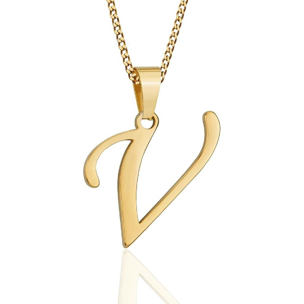 Suweibuke Initial Necklace for Men Women Boys Girls, 18K Gold Plated 26 Letters Pendant Necklace, Personalized Jewelry Gifts