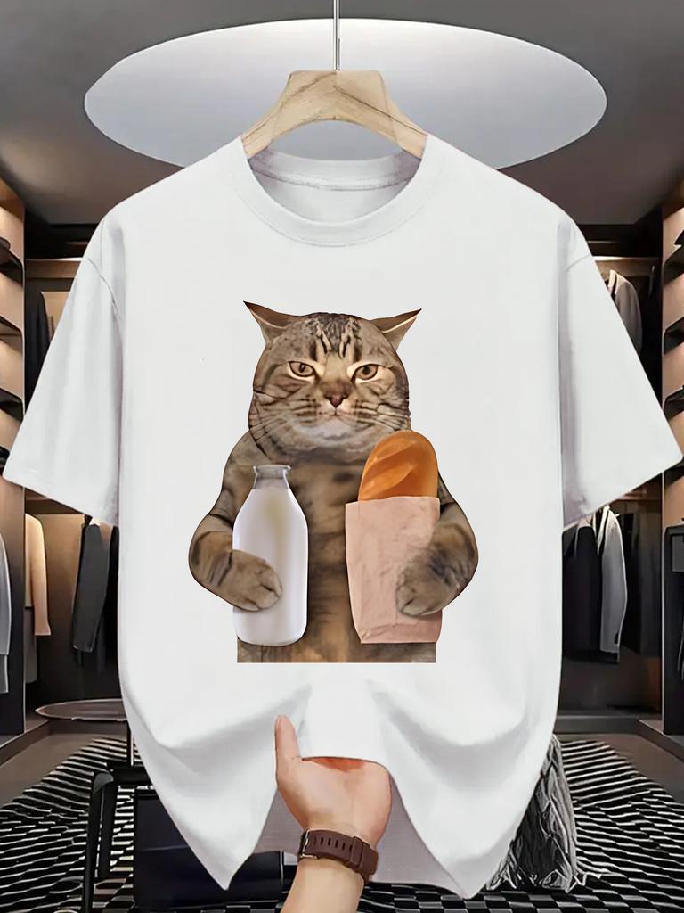 Unisexs Shopping Cat Meme Graphic T Shirt Cotton Tee Unisex Spring Summer Oversized Ironic Humor Weirdcor Sarcastic Hilarious Top