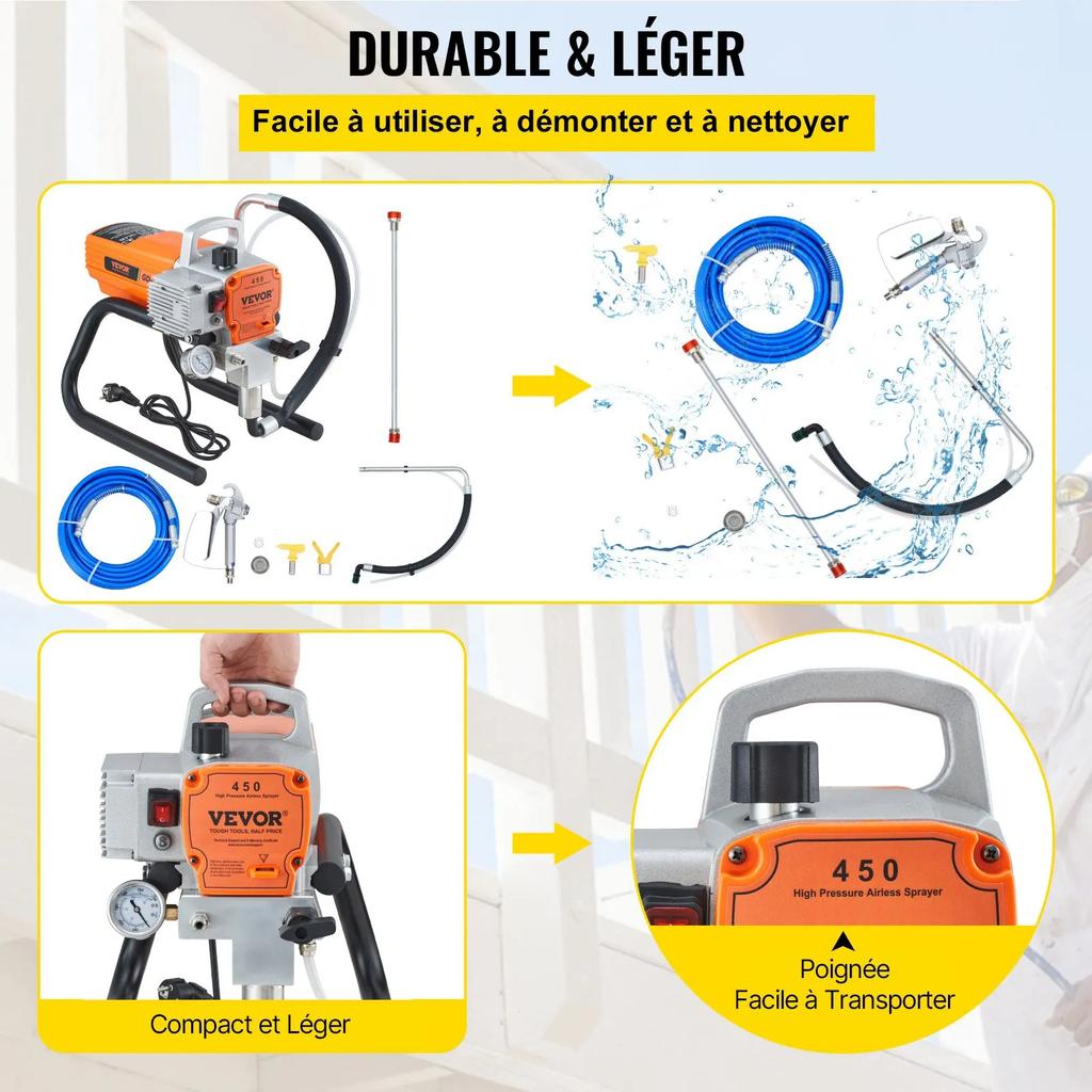 VEVOR Pro Airless Wall Paint Sprayer, 1800W Electric Sprayer Gun Kit