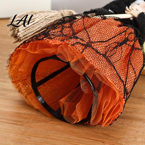 Dark Spooky Halloween Decor Kitchen Witch Doll Small Statue with Broom Multi-use Tabletop Party Decoration for Table Fireplace Holiday Home