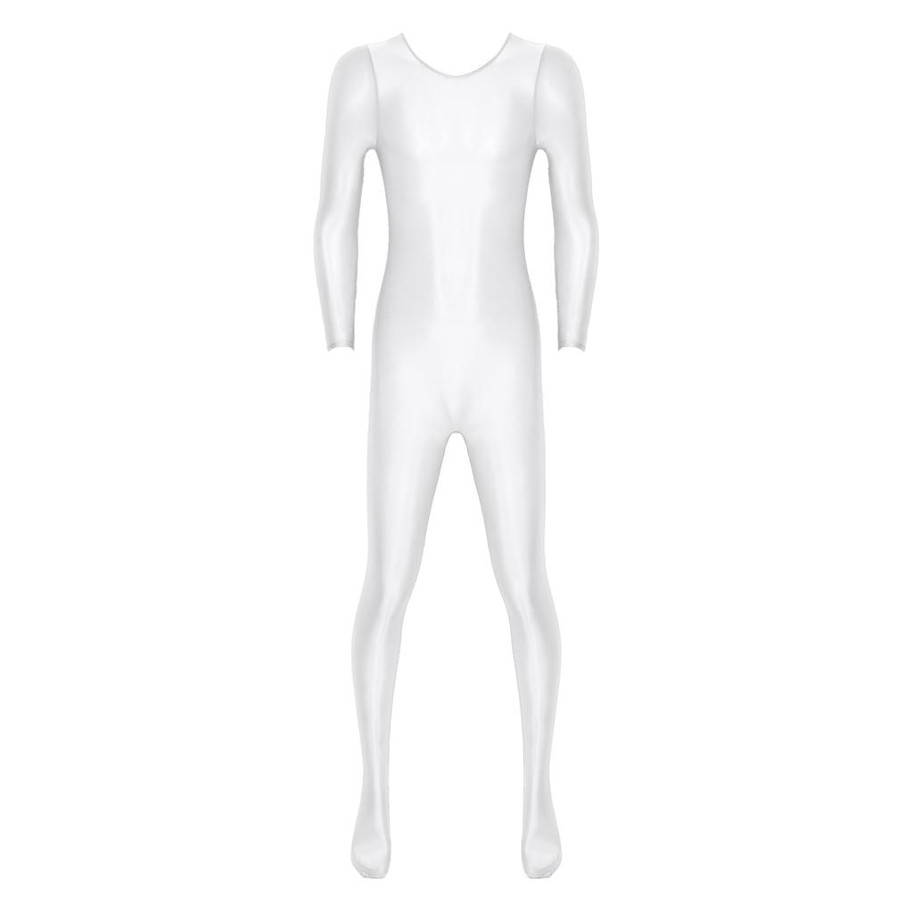 Herren Glatter Unifarbener Langarm Rundhals Bodystocking Nachtwäsche Body