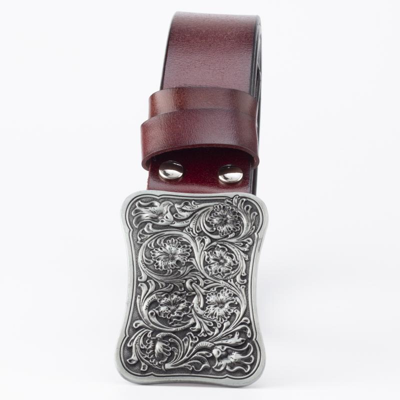 Fashion Genuine Leather Belt Arabesque Pattern Metal Buckle Retro Islam Vine Floral Design Royal Flower Carved Belt Decorative
