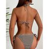 Plaid Bikini Set Women Swimsuit Two-Piece Halter Lace Up Bow Female Swimwear Sleeveless Bathing Summer Fashion Beachwear