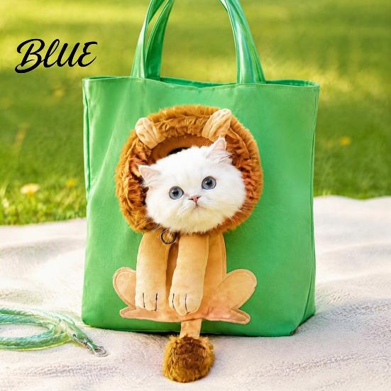 Portable Kitten Carrying Bag Pet with Head Hole, Plush Lion Rabbit Pig Cat Tote, Breathable Canvas Single Shoulder Pouch for Small Cats and