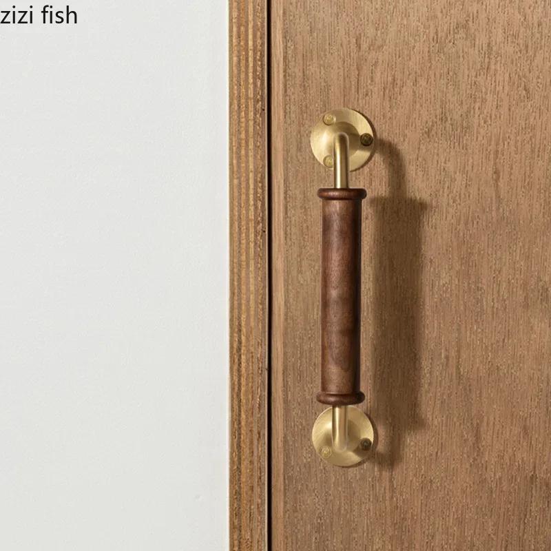 Walnut Wood Brass Handle Retro Door Handles Furniture Handle Cabinet Handles Solid Wood Handle Home Door Hardware Accessories