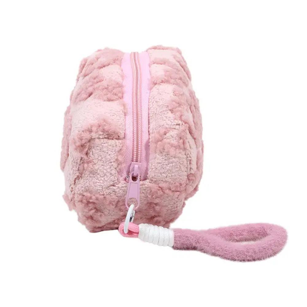 

Мягкий материал Дорожная косметичка Дизайн ручки Милый клатч-кошелек Хранение макияжа розовый