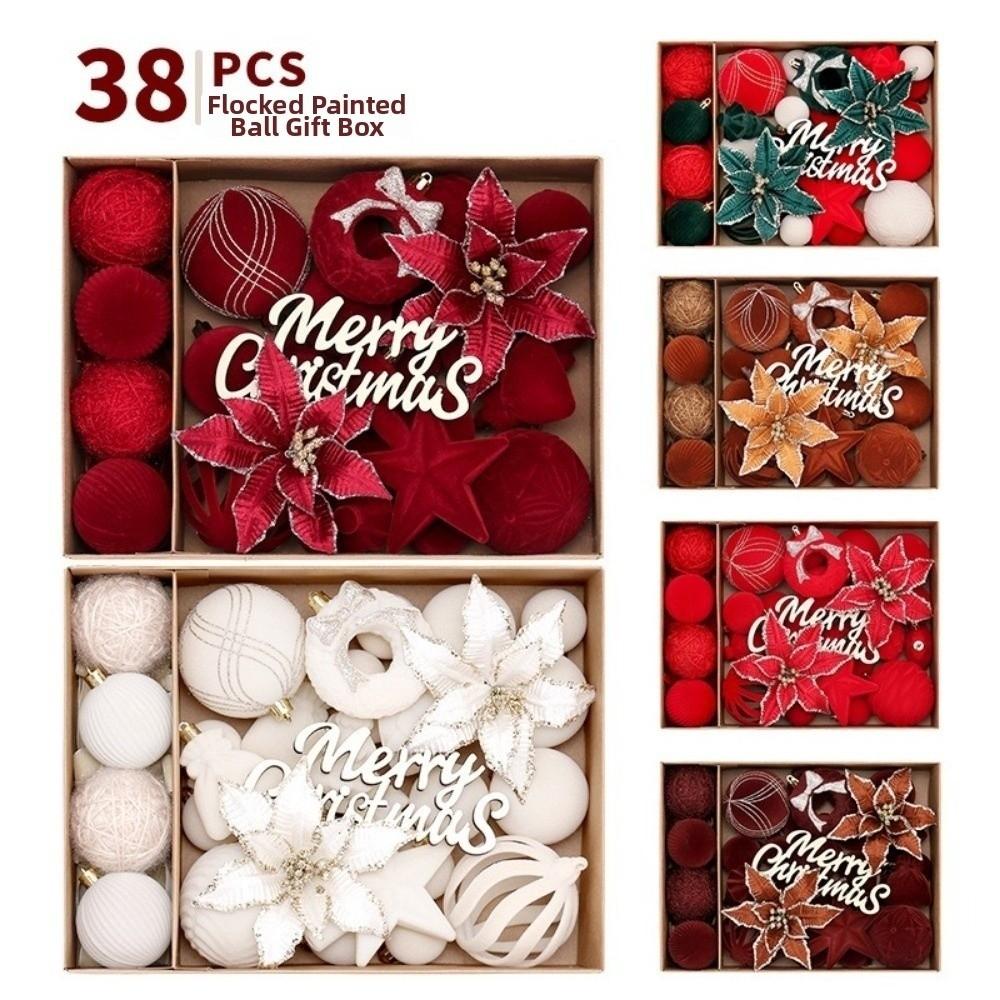 38PCS Velvet Material Christmas Decorations Ball European-style Pendant Flocked Christmas Balls Multicolor DIY Crafts