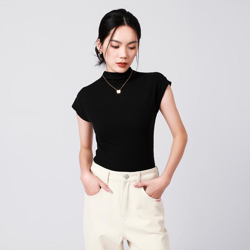 RAIN.CUN Women s Slim Fit Short Sleeve Semi-High Neck T-Shirt XL