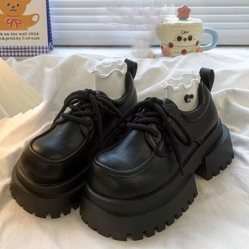 

Thick-soled versatile college style lace-up small leather shoes for women s 2024 autumn and winter new muffin big head retro jk loafers 35