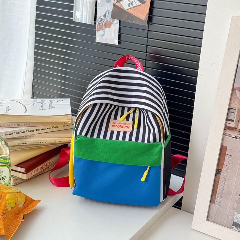 Kids' Candy Color Lightweight Backpack - Fashionable Color Block Design for Kindergarten Boys and Girls