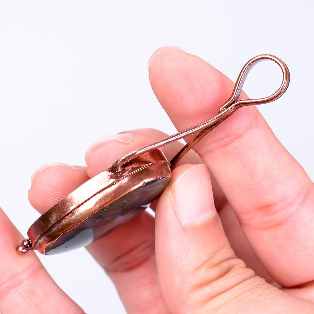 Ovaler Natürlicher Labradorit Kupfer Elektrogeformt Bester Freund Geschenk Anhänger Schmuck V-51