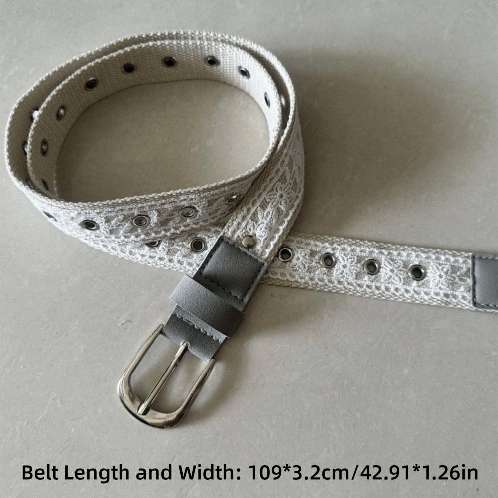 Fashion White Floral Lace Waist Belt Leather Pin Buckle Casual Waist Strap Decorative Jeans Belts for Women Skirts and Jeans