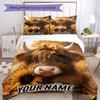 3PC Custom Name Autumn Highland Cow Portrait Bedding Set Printed Bedding Set Duvet Cover Closure Includes 1 Duvet Cover & 2 Pillowcases for All Season