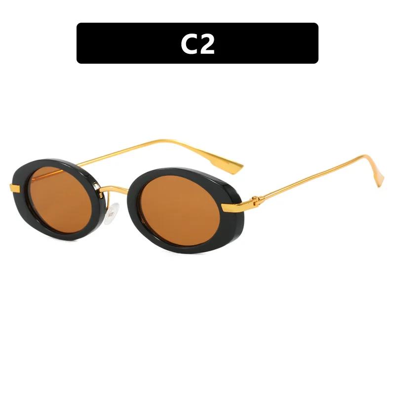 New Metal Punk Oval Sunglasses Fashion Women Men Shades Trends Luxury Brand Leopard Sun Glasses Female Retro Beach Uv400