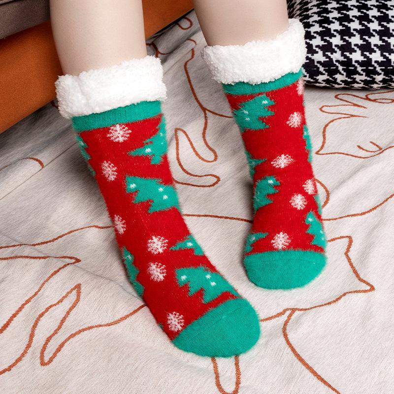 Women's Mid Tube Socks Christmas Floor Socks Home Sleep Winter Velvet and Thick Anti-slip Carpet Socks