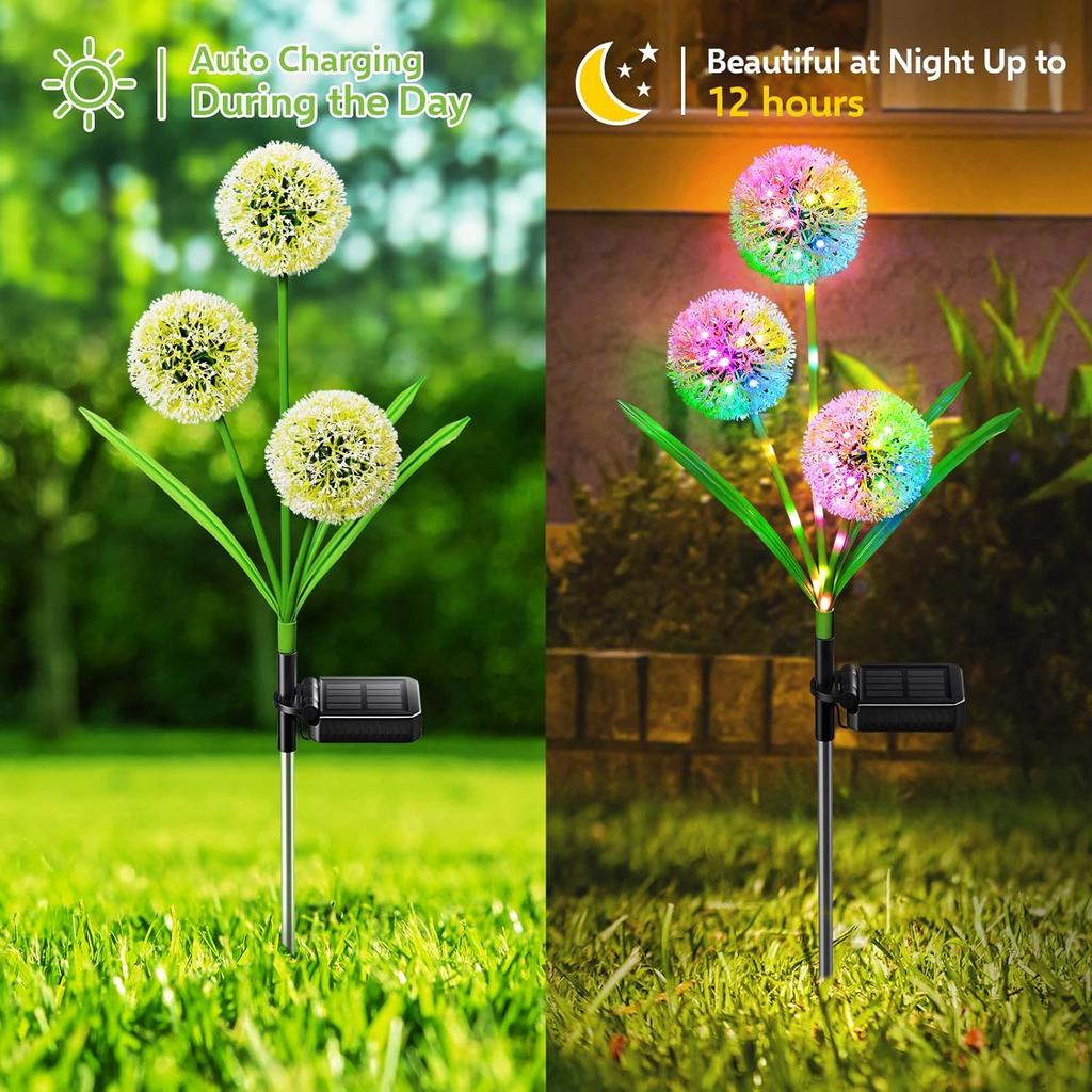 4 Pack Solar Garden Lights Decor Outdoor Lights Colorful Dandelion Flower Light  Bright Waterproof Solar Lights Christmas