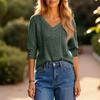 Women's T Shirt Tee Button 3/4 Sleeve Tunic Daily Weekend Fashion Basic V- Neck Regular Top