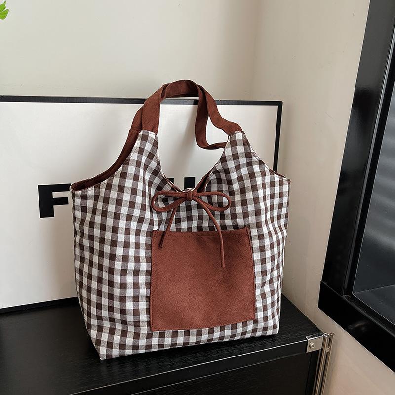 Plaid Large-capacity Class Commuter Bag Tote Bag Cloth Bag 2025 Autumn New Trend Fashion Foreign Shoulder Bag