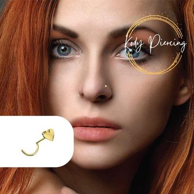 KODY PIERCING 14-karätiges Massivgold-Piercing mit Herz-Design, Nasenschraube – hochwertiges Piercing