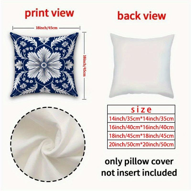 Set von 4 einseitigen böhmischen Blumen-Zierkissen im Vintage-chinesischen Marineblau-Weiß-Design, mit Samt-Reißverschlussbezug, geeignet für Sofa und Bett
