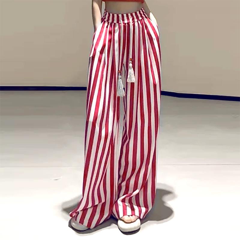 ZANZEA Women Casual Elastic Waist Loose Stripe Print Pants
