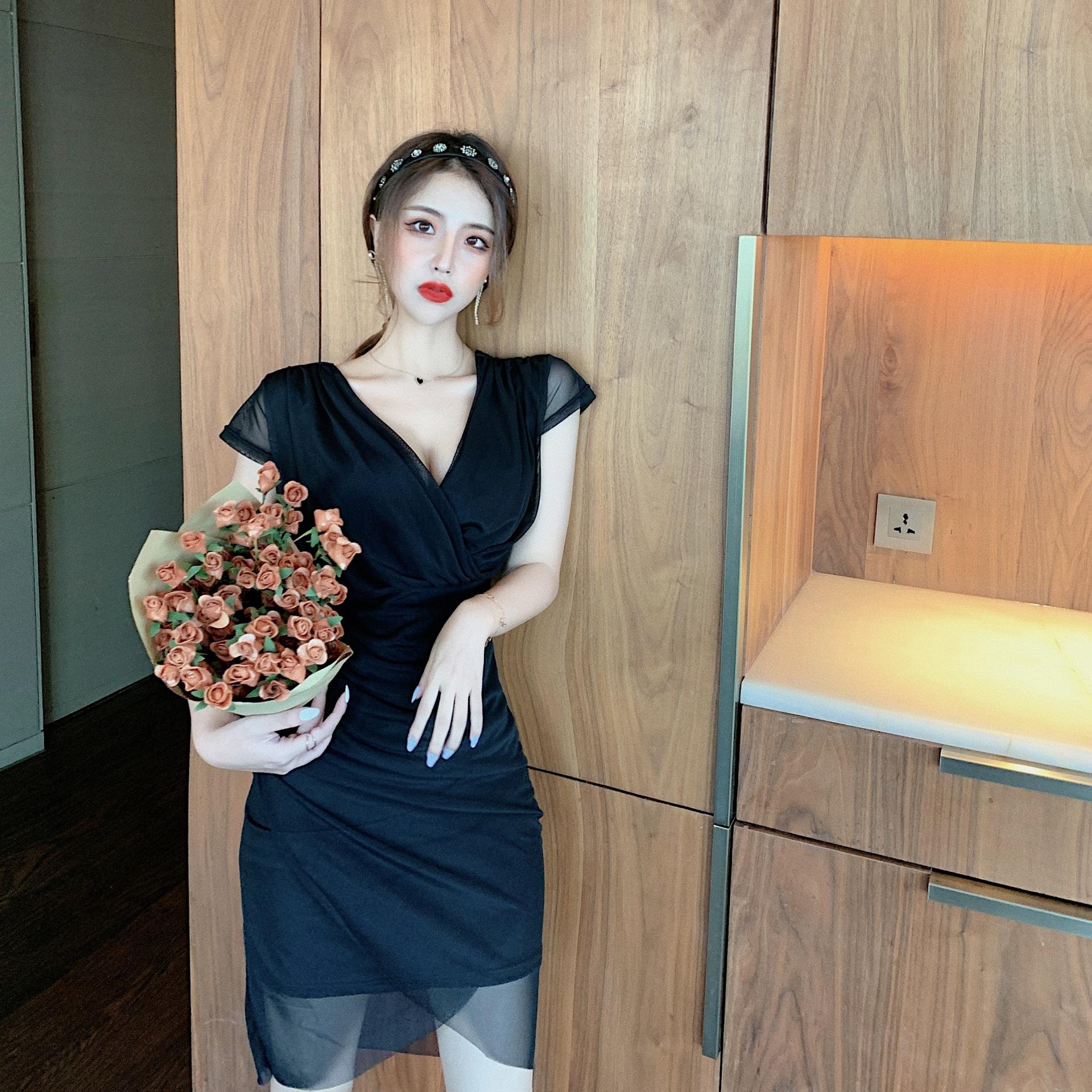 Irregular slim-fit suspender dress shows figure, waist fold design, nightclub women s clothing, sexy hip skirt S